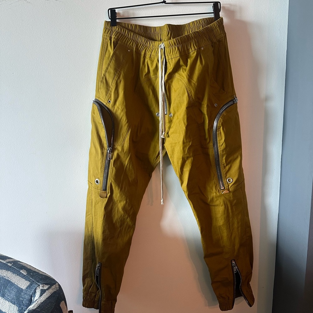 Rick Owens Mustard Yellow Cargo pants with zipper